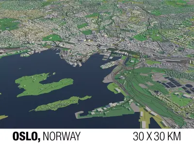 Oslo Norway 30x30km City Map 3D model