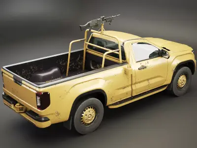 Generic Military Pickup with Machine Gun Desert Camo Low-poly 3D model