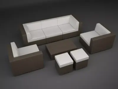 Modular Rattan Furniture Set 3 3D model