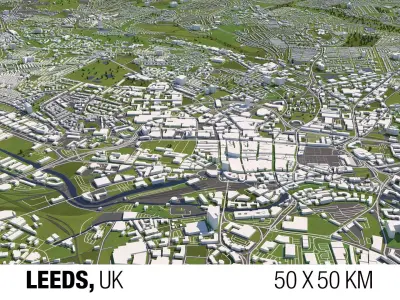 Leeds 50x50km 3D City Map 3D model