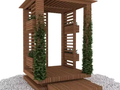 alcoves wooden gazebo with plants 3D model
