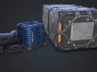 Sci-fi cargo set PBR Low-poly 3D model