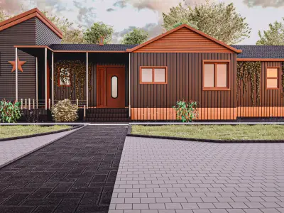 Wood house model Medieval Christmas Low-poly 3D model