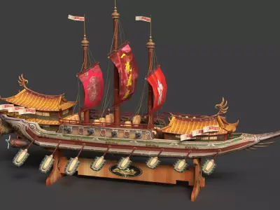 Chinese Ancient Junk Ship  Low-poly 3D model