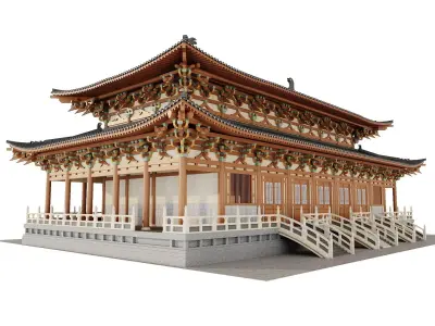 Japanese Historic Temple Main Hall Building 3D model
