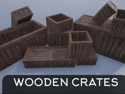 Wooden Crates Open and Closed Low-poly 3D model