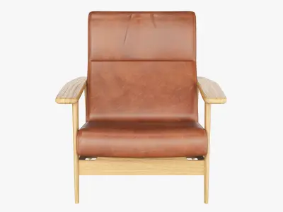 Mid-Century Show Wood High-Back Leather Armchair Low-poly 3D model