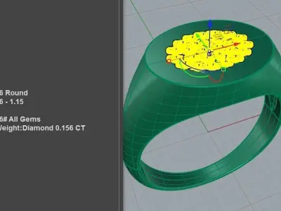 Diamond-Encrusted Oval Signet Ring 3D print model