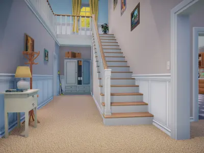 Stylized Cartoon House Interior Exterior Low-poly 3D model