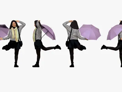 001144 woman in french style with umbrella 3D model