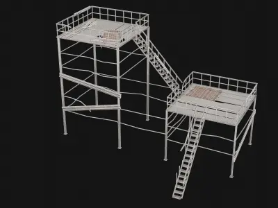 POST APO PLATFORM PIER IMPROVISED WATCHTOWER SCAFFOLDING PACK Low-poly 3D model