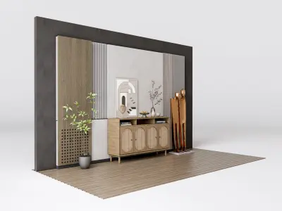 Sideboard with wall panel and flooring 20 3D model