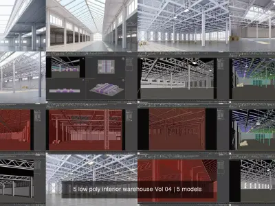 5 low poly interior warehouse Vol 04 3D Model Pack