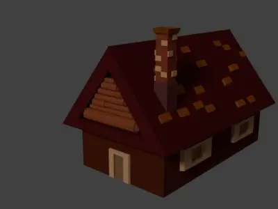 Low-poly House on island with trees Low-poly 3D model