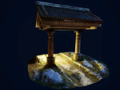 Tori Gate Japanese Old Temple Entrance Low-poly 3D model
