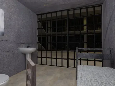 Prison cell with toilet and sink 3D model