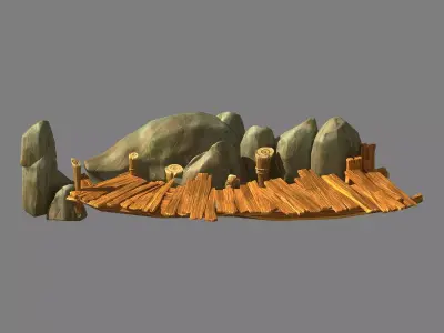 Broken - Wooden Bridge - Stone 03 3D model