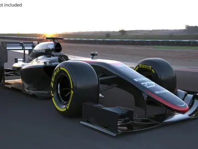 Open-Wheel Aerodynamic Race Car with Sponsor Logos Black Rigged for Cinema 4D 