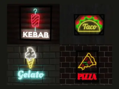 Neon food signs pack 3D model