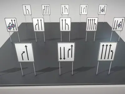 Verkehrszeichen-Einengungstafel directional signs on table Low-poly 3D model