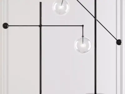 RH Glass Globe Mobile LEVER FLOOR LAMP Black 3D model