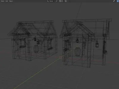 Medieval wooden hut Low-poly 3D model