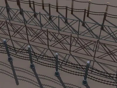 Fence Low Poly 3d Model gate - gate Low-poly 3D model