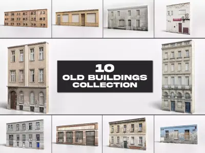 10 Old Building Collection Assets Low-poly 3D model