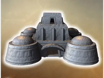 Sci-Fi fortress with four large domes central entrance and reinf 3D print model
