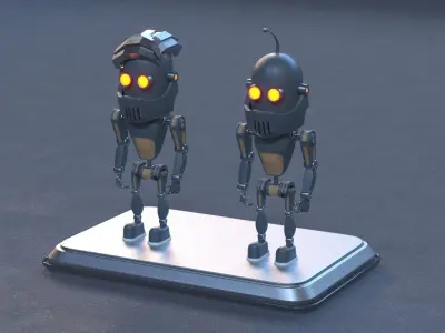 Robot three robots Low-poly 3D model