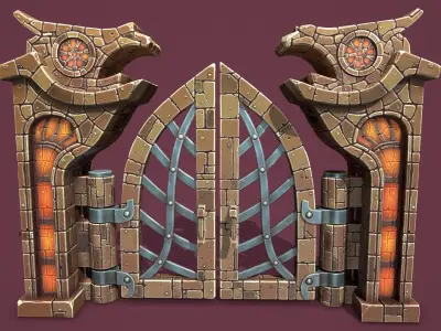 Fantasy main entrance Low-poly 3D model
