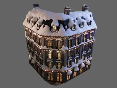 Corner building covered with snow 3D model
