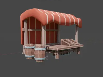 Medieval Street Market Low-poly 3D model