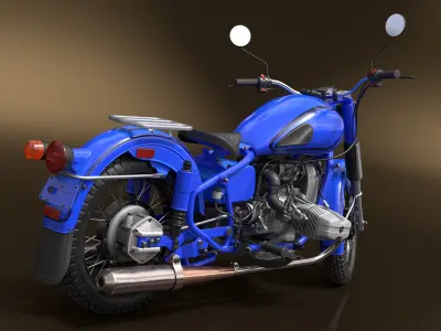 Retro Classic Blue Motorcycle Rigged 