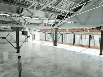 warehouse empty with concrete floor and windows Low-poly 3D model