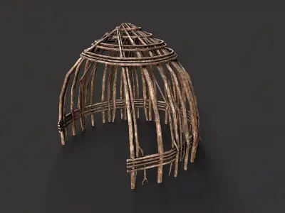 Primitive Wood Stick Jungle Shelter 6 Low-poly 3D model