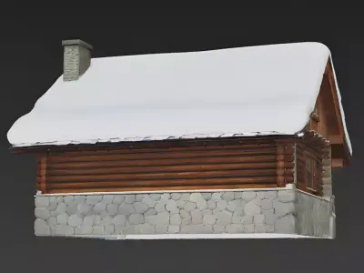Rustic Stone and Timber Winter Cabin 3D Model Low-poly 3D model