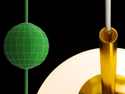 VOKE collection four spheres hanging from gold rods Low-poly 3D model