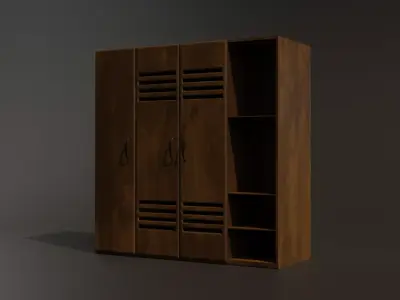 Three-door wooden cabinet 3D model