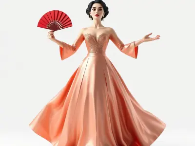 Elegant Lady in Peach Gown Rigged and Animated Character Model Low-poly 3D model