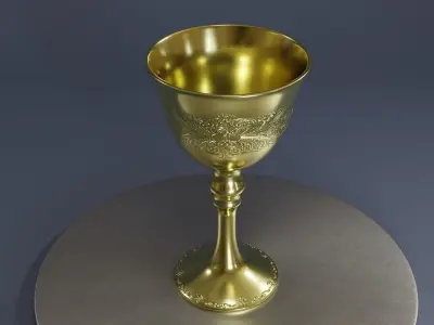 engraved golden trophy with 2k materials Low-poly 3D model