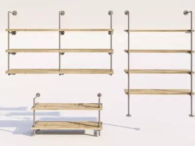Wall Mounted Floating Pipe Shelf Collection 3D model