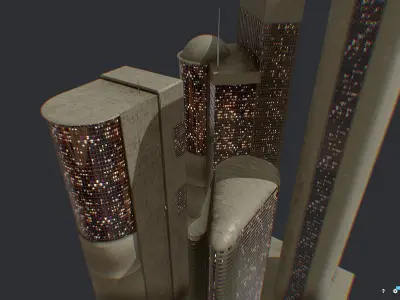 Low Poly Futuristic Sci-fi Skyscraper City Block Low-poly 3D model