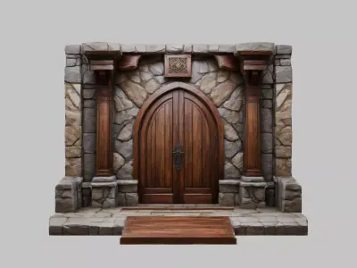 MEdieval Door Wall entrance modular Game Asset Low-poly 3D model