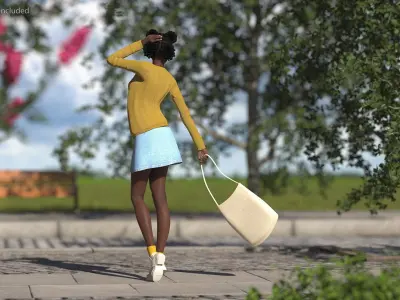 Street Style Black Teenage Girl Rigged for Cinema 4D 3D model