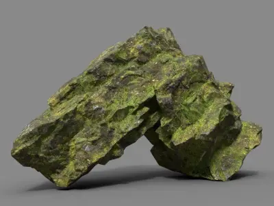Low poly Sharp Rock Mossy 191219 Low-poly 3D model