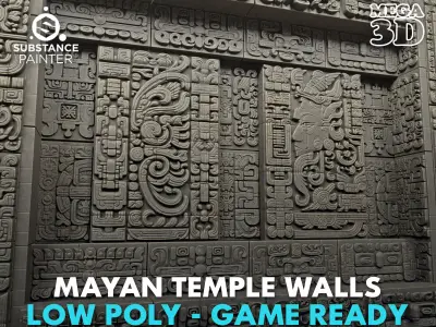 Low poly Black Mayan Temple Wall 230731 Low-poly 3D model
