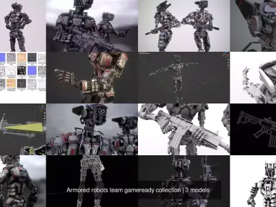 Armored robots team gameready collection 3D Model Pack
