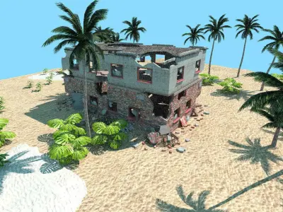 desert abandoned house low poly scene Low-poly 3D model
