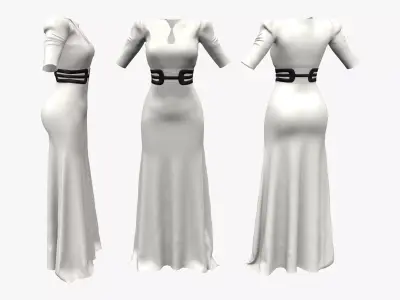 Royal Shoulder Long Dress Low-poly 3D model